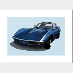 1970 Corvette Stingray in Bridgehampton Blue Posters and Art